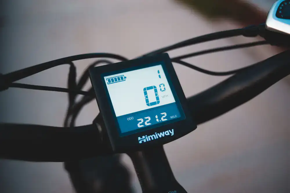 Close up of e-bike handlebars and display